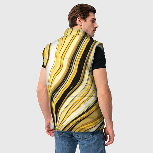 Мужской жилет Волнистые вертикальные чёрно-жёлтые полосы / 3D-Светло-серый – фото 4