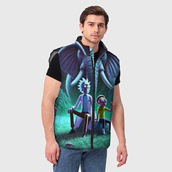 Мужской жилет Рик и Морти - портрет на фоне слона, цвет: 3D-светло-серый — фото 2