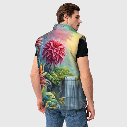 Мужской жилет Гавайские тропические цветы - алоха / 3D-Светло-серый – фото 4