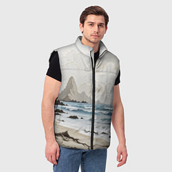 Мужской жилет Нежный морской пейзаж, цвет: 3D-черный — фото 2