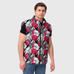 Мужской жилет Розы красные и черно-белые, цвет: 3D-светло-серый — фото 2