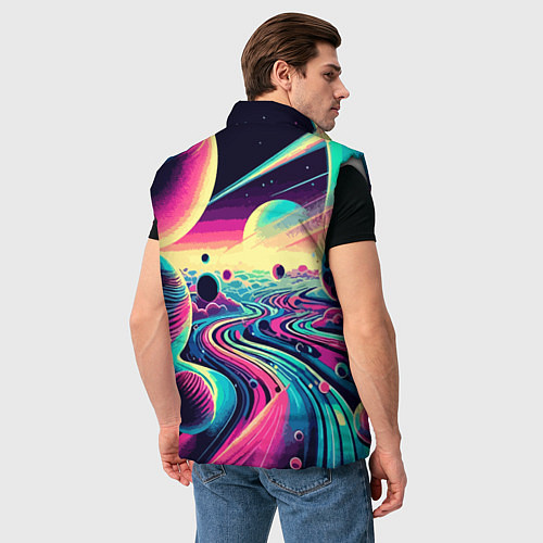 Мужской жилет Неоновый разноцветный космос / 3D-Светло-серый – фото 4