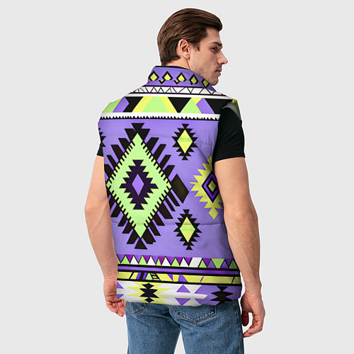 Мужской жилет Геометрический сиренево желтый орнамент ацтеков / 3D-Светло-серый – фото 4