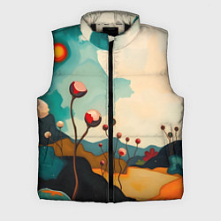 Мужской жилет Сюрреалистичный пейзаж с цветами, цвет: 3D-черный
