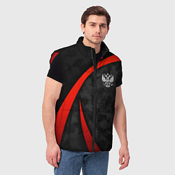 Мужской жилет Герб России - черный камуфляж, цвет: 3D-красный — фото 2