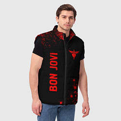 Мужской жилет Bon Jovi - red gradient вертикально, цвет: 3D-черный — фото 2