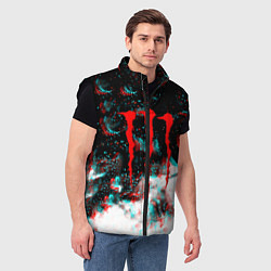 Мужской жилет Monster energy огонь глитч, цвет: 3D-черный — фото 2