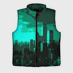 Мужской жилет Стилизованный город бирюзовый, цвет: 3D-черный
