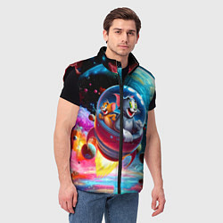 Мужской жилет Том и Джерри летят в ракете - нейроарт, цвет: 3D-черный — фото 2