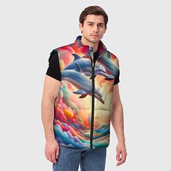 Мужской жилет Три небесных дельфина - нейроарт фантазия, цвет: 3D-черный — фото 2