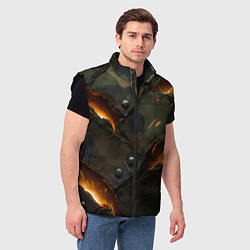 Мужской жилет Порванная камуфляжная ткань с огнем, цвет: 3D-черный — фото 2