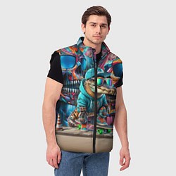 Мужской жилет Крокодилёныш крутой скейтбордист - киберпанк, цвет: 3D-черный — фото 2