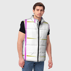 Мужской жилет Color white pink yellow stripes, цвет: 3D-черный — фото 2