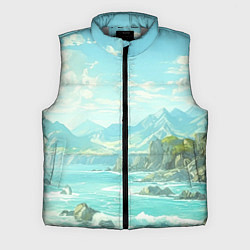 Мужской жилет Художественный берег со скалами, цвет: 3D-светло-серый