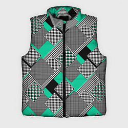 Мужской жилет Черно бирюзовая абстрактная геометрия пэчворк