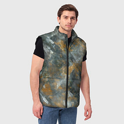 Мужской жилет Абстракция - strokes of gold paint on a gray backg, цвет: 3D-черный — фото 2