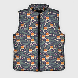 Мужской жилет Лесной паттерн с лисьими мордами, цвет: 3D-черный