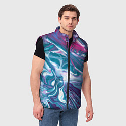 Мужской жилет Абстракция бело сине красный мрамор, цвет: 3D-черный — фото 2