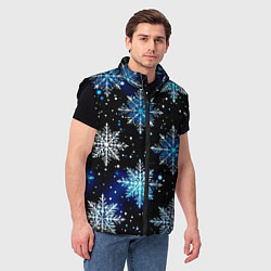Мужской жилет Стилизованный чёрно-синий со снежинками, цвет: 3D-черный — фото 2