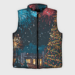 Мужской жилет Новогодний салют, цвет: 3D-черный