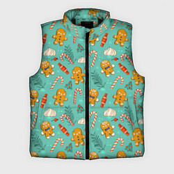 Мужской жилет Новогодний паттерн печенье с конфетами, цвет: 3D-черный