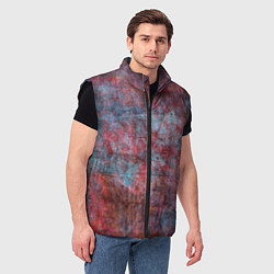 Мужской жилет Абстракция - red rust on blue, цвет: 3D-черный — фото 2