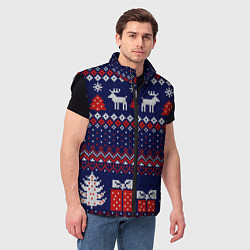 Мужской жилет Новогодний вязаный паттерн, цвет: 3D-черный — фото 2