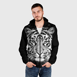 Ветровка с капюшоном мужская Мордочка тигра, цвет: 3D-черный — фото 2