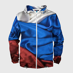 Ветровка с капюшоном мужская Российский Триколор, цвет: 3D-белый
