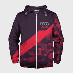 Ветровка с капюшоном мужская Audi: Red Pixel, цвет: 3D-белый