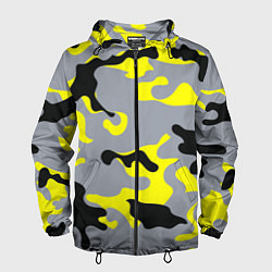 Ветровка с капюшоном мужская Yellow & Grey Camouflage, цвет: 3D-черный