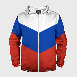 Ветровка с капюшоном мужская Российский триколор, цвет: 3D-белый