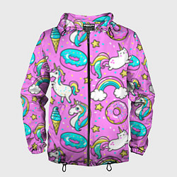 Ветровка с капюшоном мужская Сказочные единороги, цвет: 3D-черный