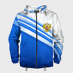 Ветровка с капюшоном мужская Россия: голубая волна, цвет: 3D-черный