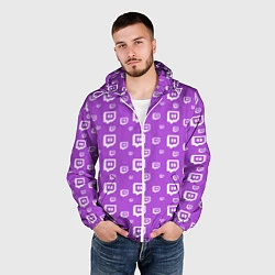 Ветровка с капюшоном мужская Twitch: Violet Pattern, цвет: 3D-белый — фото 2