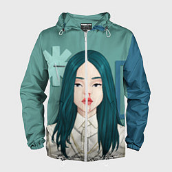 Ветровка с капюшоном мужская Billie Eilish: Turquoise Hair, цвет: 3D-белый