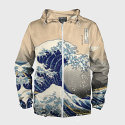 Ветровка с капюшоном мужская Kanagawa Wave Art, цвет: 3D-белый