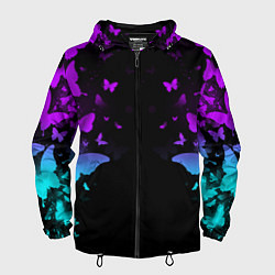 Ветровка с капюшоном мужская Бабочки в неоне, цвет: 3D-черный