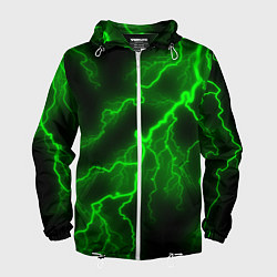 Ветровка с капюшоном мужская МОЛНИЯ GREEN NEON, цвет: 3D-белый