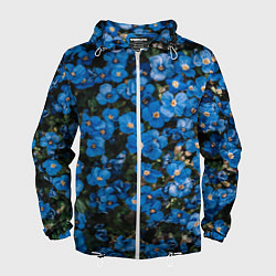 Ветровка с капюшоном мужская Поле синих цветов фиалки лето, цвет: 3D-белый