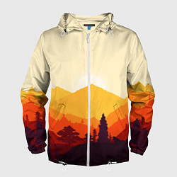 Ветровка с капюшоном мужская Горы закат пейзаж лиса арт, цвет: 3D-белый