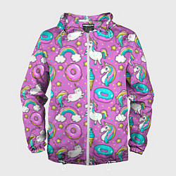 Ветровка с капюшоном мужская Pink unicorn, цвет: 3D-белый