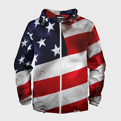 Ветровка с капюшоном мужская США USA, цвет: 3D-белый