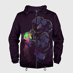 Ветровка с капюшоном мужская Медуза и космонавт, цвет: 3D-черный