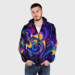 Ветровка с капюшоном мужская Абстрактный Узор тёмный, цвет: 3D-черный — фото 2