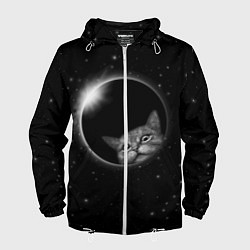 Ветровка с капюшоном мужская Кот в Космосе, цвет: 3D-белый