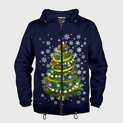Ветровка с капюшоном мужская Новогодняя Ёлка, цвет: 3D-черный