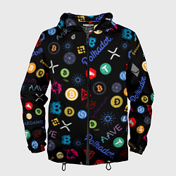 Ветровка с капюшоном мужская ЛОГОТИПЫ КРИПТОВАЛЮТ Z, цвет: 3D-черный