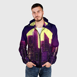 Ветровка с капюшоном мужская Неоновый город, цвет: 3D-черный — фото 2