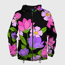 Ветровка с капюшоном мужская Ночные цветы, цвет: 3D-черный